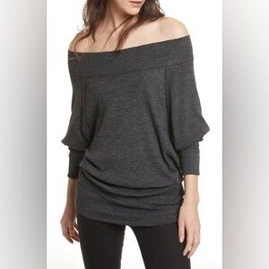 NWT Free People Washed Black Off-the-Shoulder Sweater Top